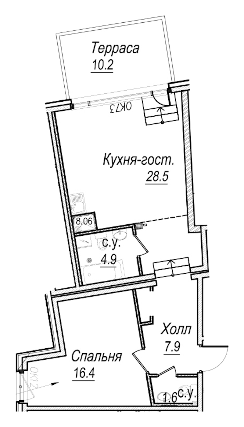 1-комнатная квартира 62.4 м², 6/8 эт., Комплекс апартаментов «Meltzer Hall»